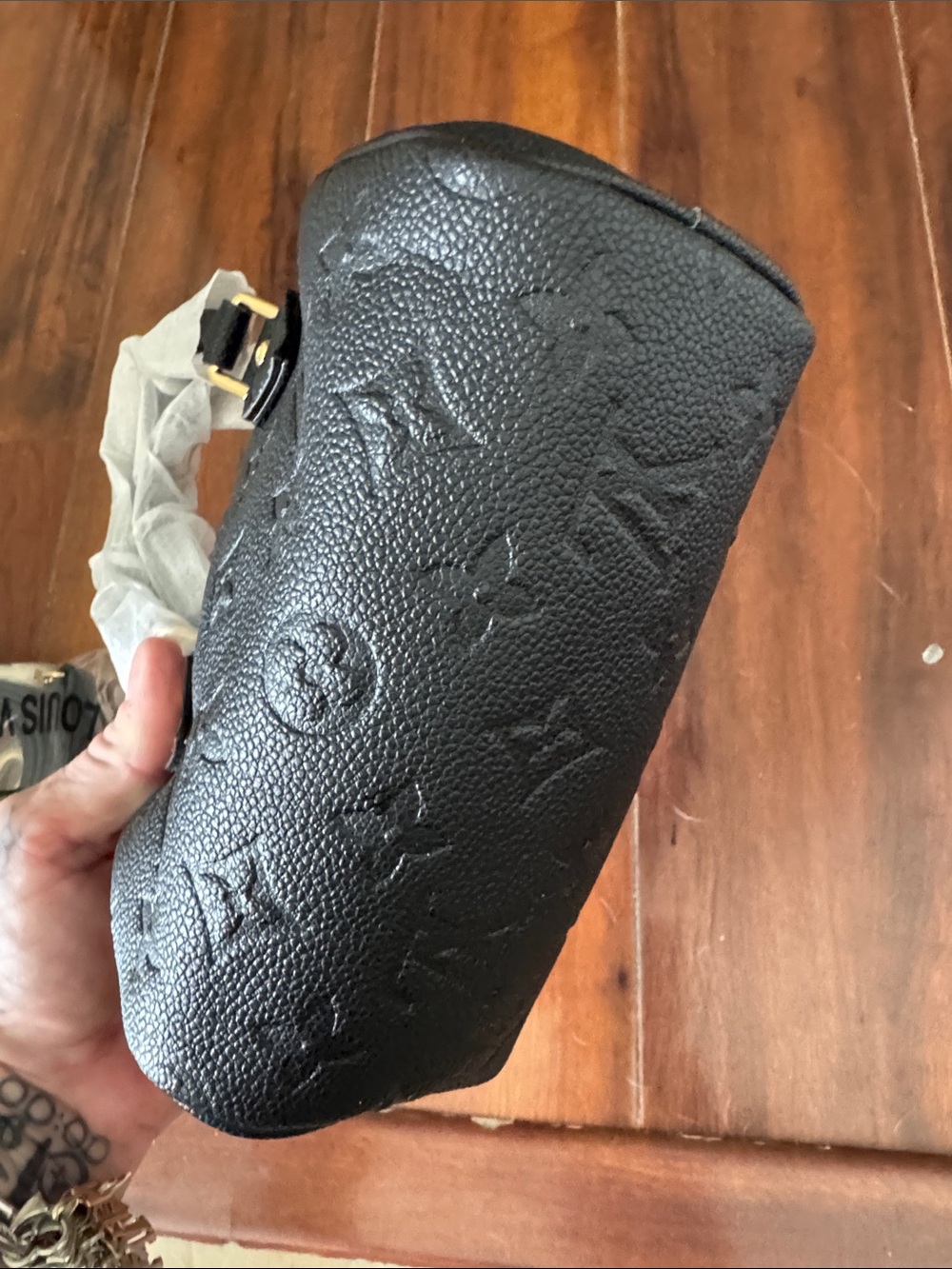 copy mini speedy Black Embossed Leather Mini Satchel - Designer Style - Picture 2 of 6